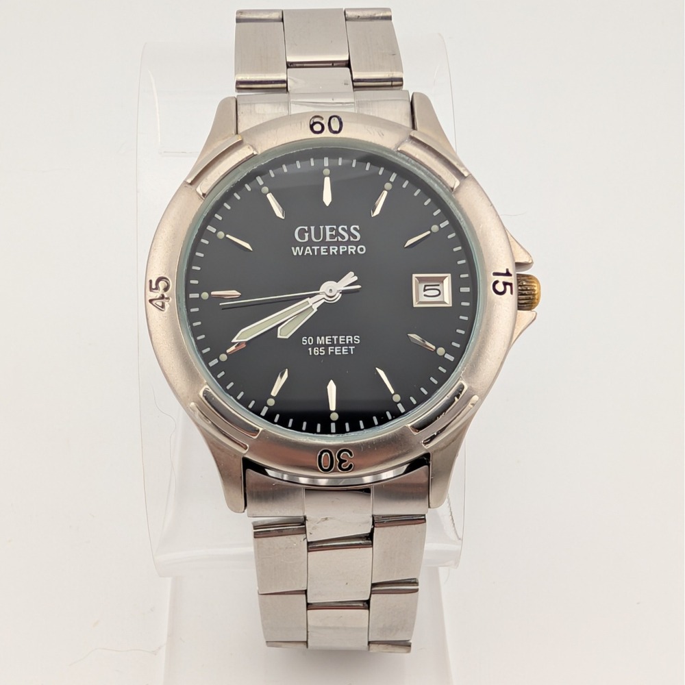 Guess Waterpro 50M Black Dial Date SS Quartz Watch Comfort Extension